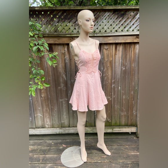 Light Pink Intricate Lace Crochet Mini Dress - Picture 13 of 16